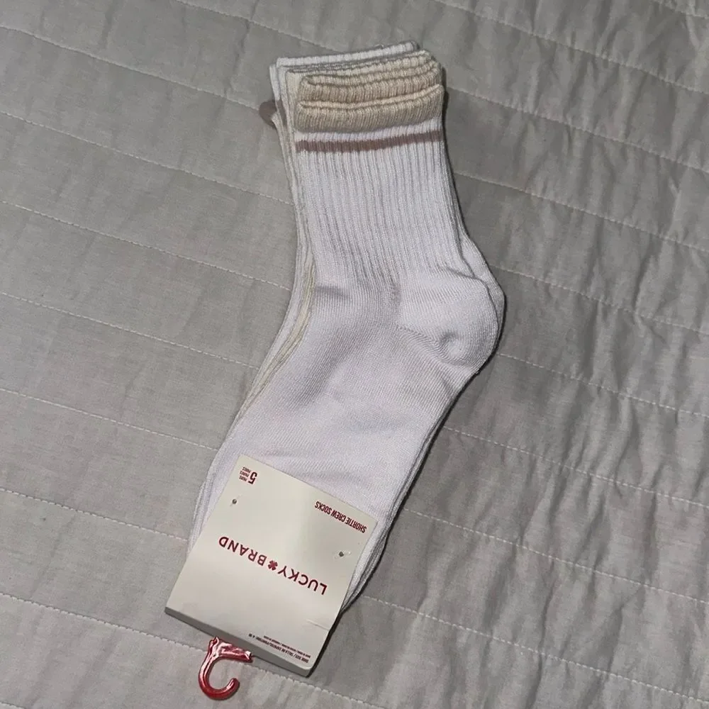 Lucky Brand Ladies 5 pk White Cream Tan Shortie Crew Socks